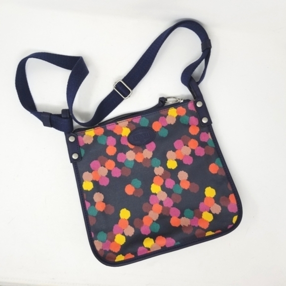 Fossil Crossbody Messenger Bag Purse Zip Multi Color Navy Confetti Print - Picture 8 of 8